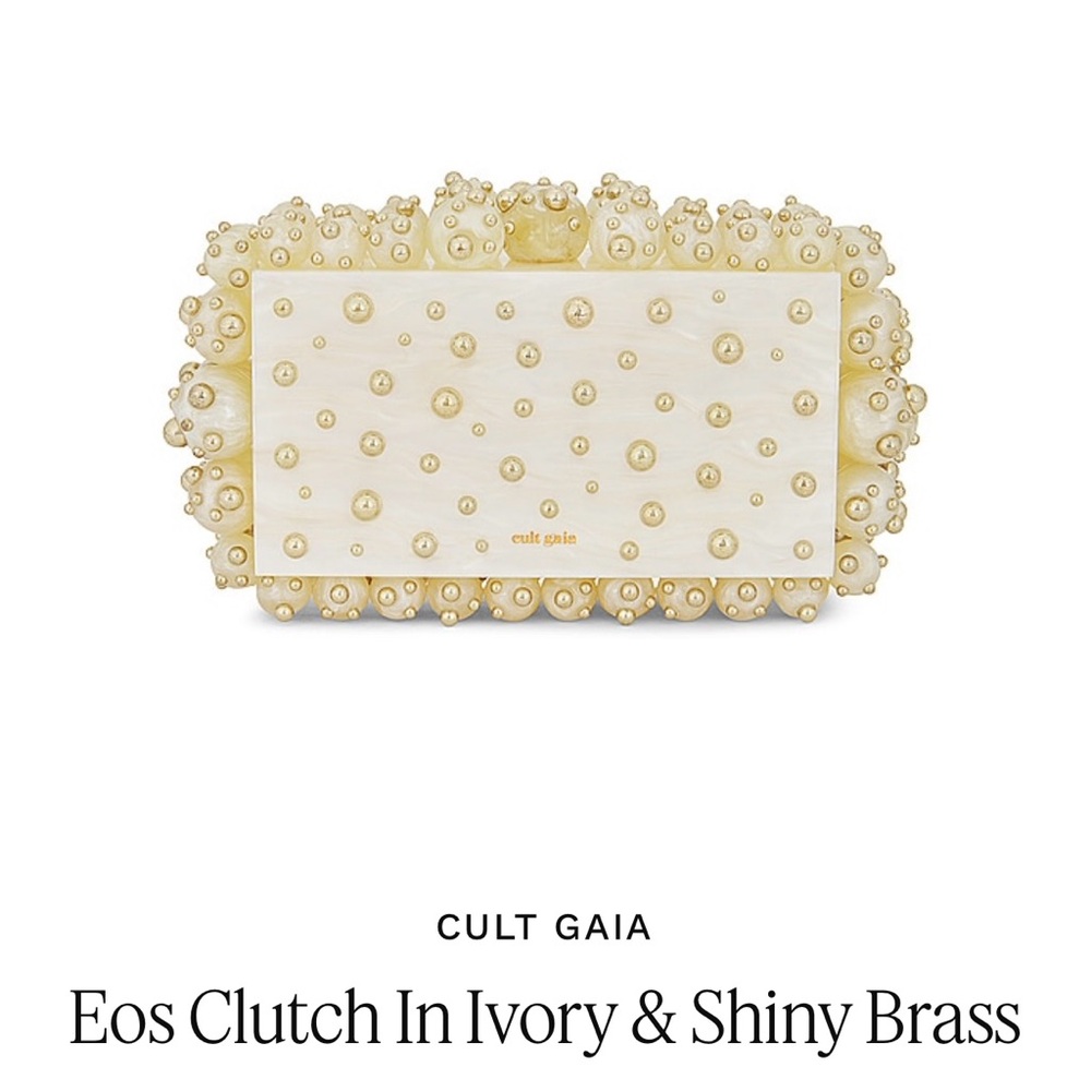cult gaia Ivory & Shiny Brass Pearl-Embellished Eos Clutch
